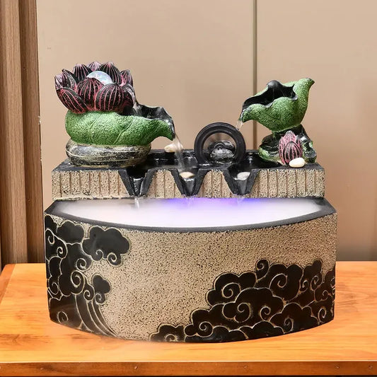 DecorBites™ Lotus Leaf Water Feature: Feng Shui Fish Tank Circulation Wheel for Housewarming