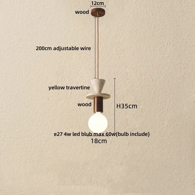 DecorBites™ LED Pendant Lights Bar Decor Yellow Travertine Stone Wood Hang Lamp