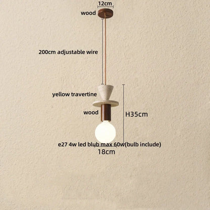 DecorBites™ LED Pendant Lights Bar Decor Yellow Travertine Stone Wood Hang Lamp