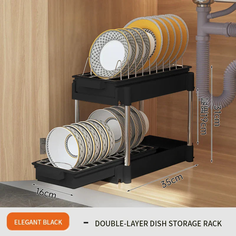 منظم أدراج منزلق من DecorBites™ ذو طبقتين لخزانة المطبخ والحمام