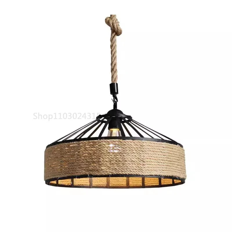 Rustic Hemp Rope Iron Pendant Light