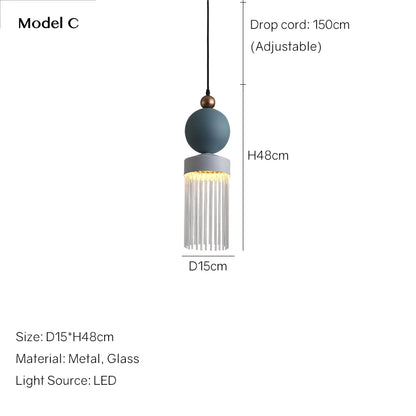 DecorBites™ Children's Room Glass Pendant Light Bedrooms Bedside Chandelier Metal Dining Table Lamp