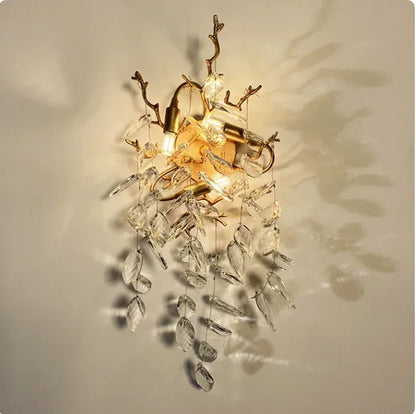 DecorBites™ Golden Branch Ceiling Crystal Chandelier for Bedroom Living Room Lighting