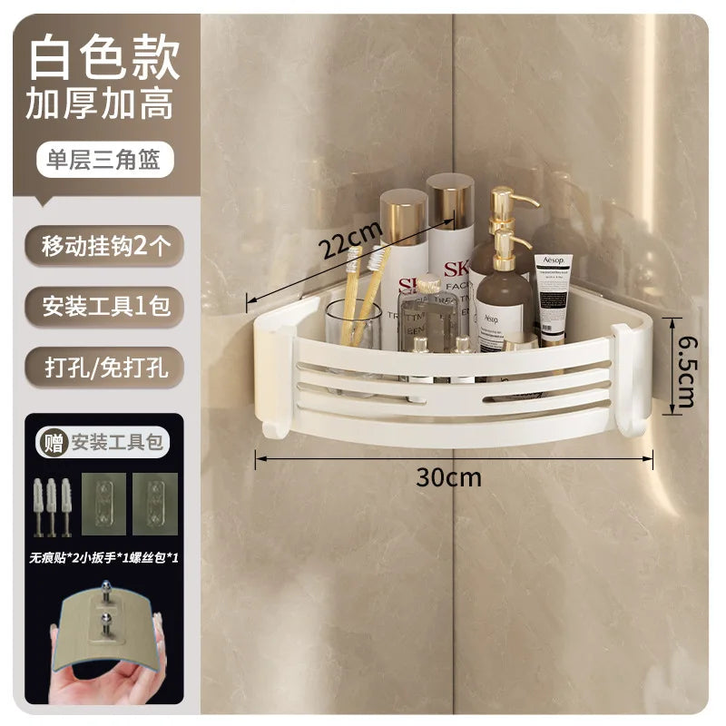 Organizador de estantes de esquina DecorBites™: Estante de almacenamiento de pared para baño y cocina