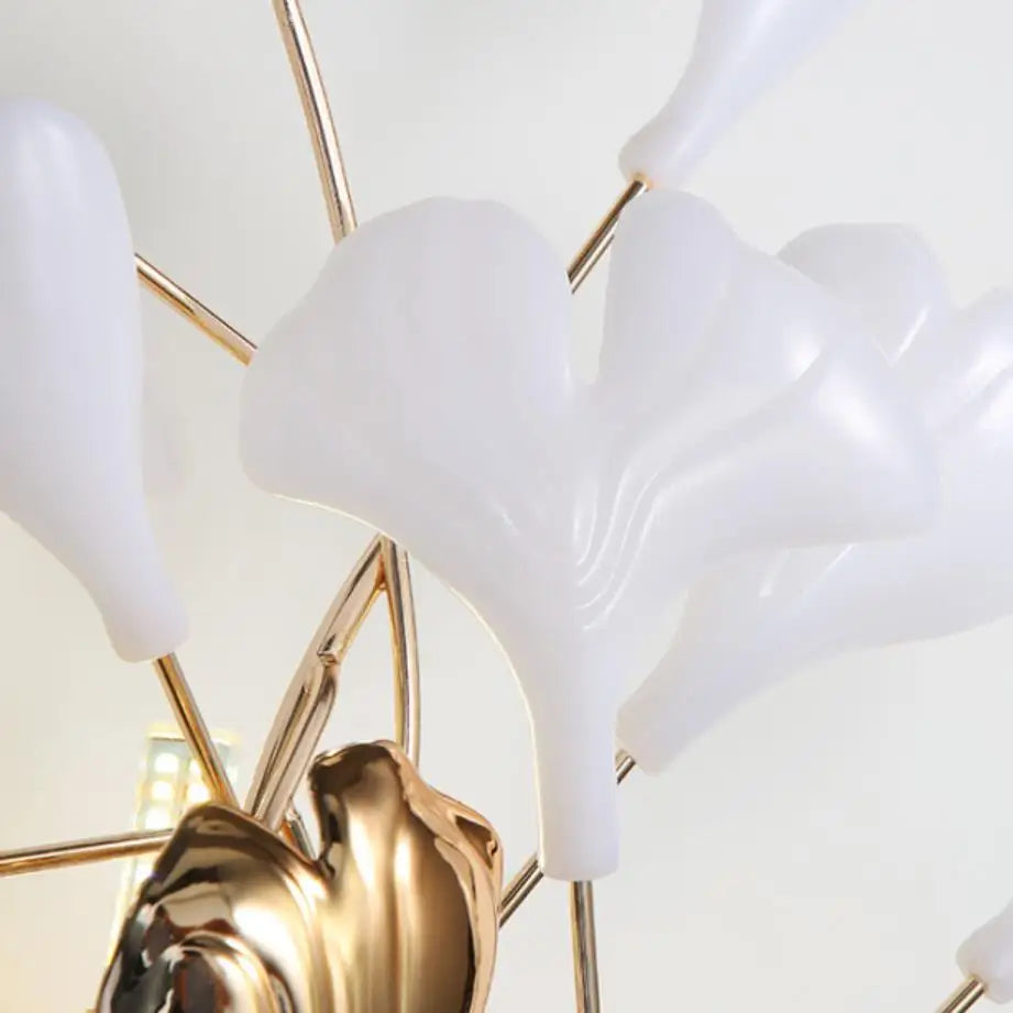 Decorbites™ Aplique de Pared LED Cerámico con Hoja, Lámpara Romántica para Dormitorio, Decoración Artística de Metal Dorado
