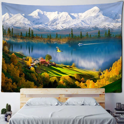 Fog Forest Sunlight Tapestry: Decobites Natural Scenery Aesthetic Wall Hanging