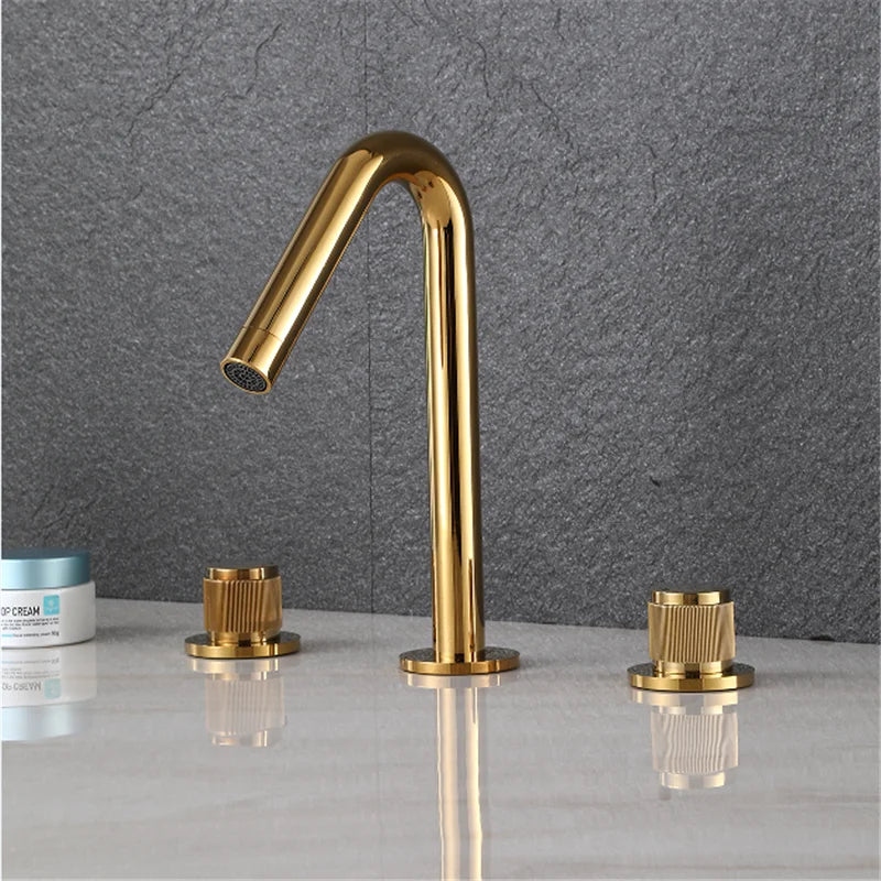 DecorBites™ Gold Basin Faucet: Black Brass Widespread Bathroom Tap with Chrome Finish