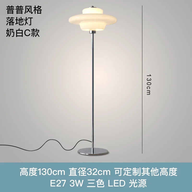 Lámpara de pie DecorBites™ de cristal color crema estilo Bauhaus, LED E27, minimalista, estilo OVNI