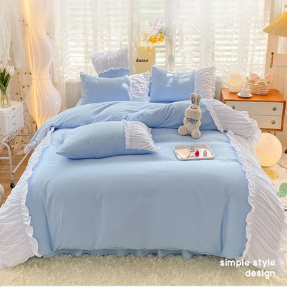 DecorBites™ Lace Trim Bedding Set Queen/King Size Comforter Sets Solid Color Bed Skirt