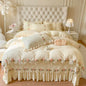 Decobites Pink Flowers Lace Ruffles Princess Velvet Bedding Set