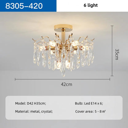 DecorBites™ K9 Crystal Gold Chandelier Ceiling Light | Bedroom Home Decor LED Ceiling Lamp