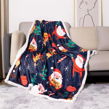 Decobites Santa Claus Flannel Blanket: Soft Lambswool Warmth Throw for Christmas Home Decor