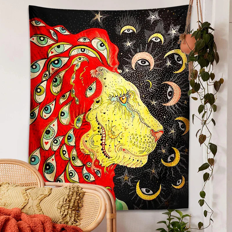 Decobites Psychedelic Lion Tarot Tapestry Wall Hanging Home Decor