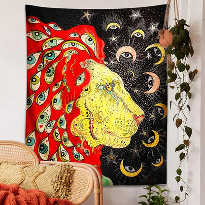 Decobites Psychedelic Lion Tarot Tapestry Wall Hanging Home Decor