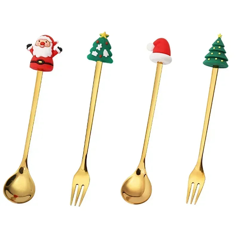 4pcs Christmas Elk Head Shape Stainless Coffee Spoon New Year 2024 Christmas Decoration Table Decor for Home Navidad 2023 Gifts