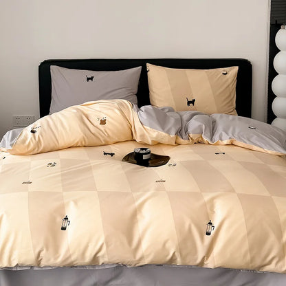 DecorBites™ Embroidered Cotton Duvet Cover Set, King Size Bedding Set with Soft Bed Sheet