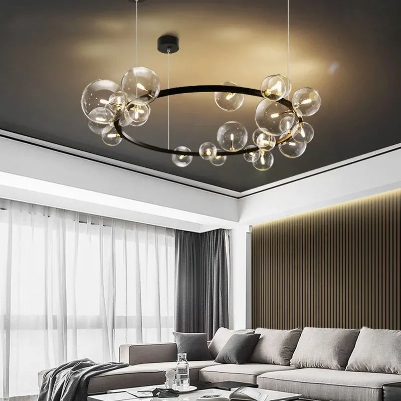 DecorBites™ Glass Bubble LED Ceiling Chandelier for Home, Modern Ring Hanging Light Fixtures