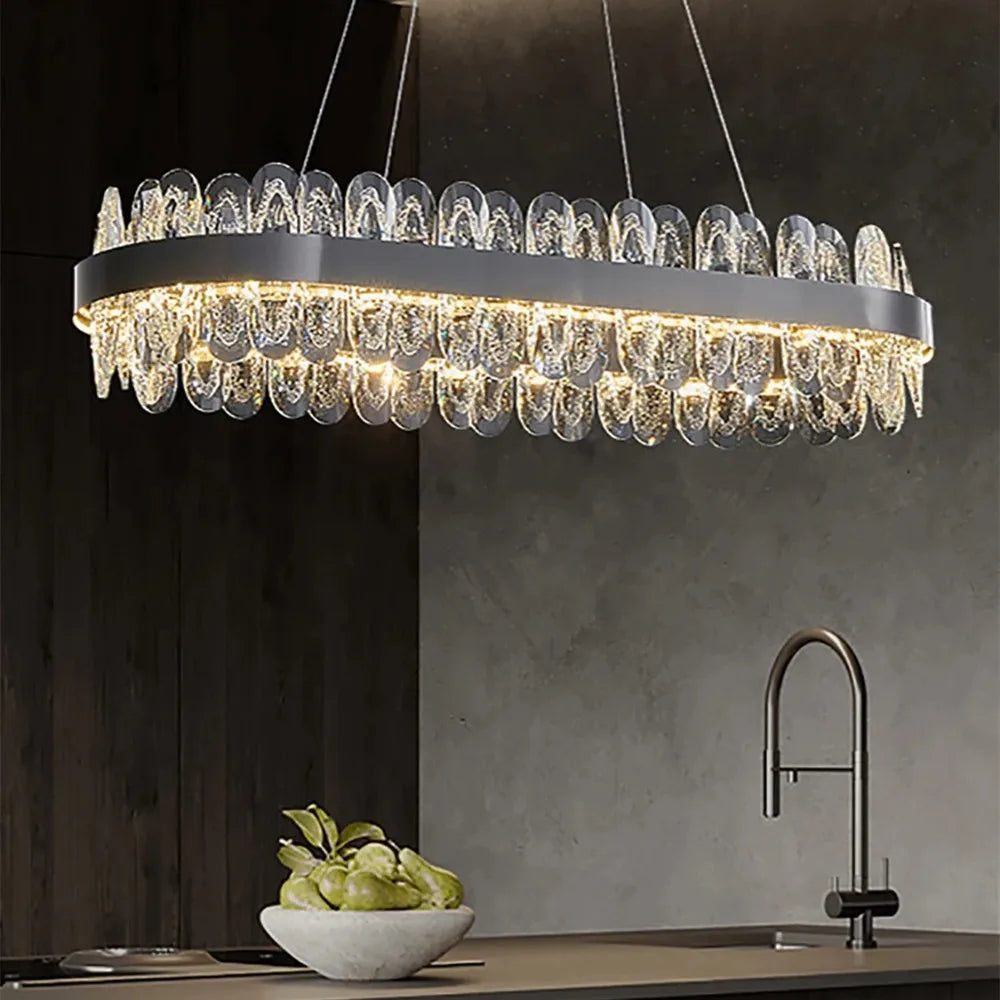 DecorBites™ Crystal LED Chandelier: Luxury Living Room Pendant Light with Modern Design