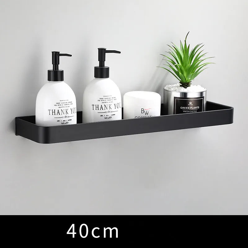 DecorBites™ Black Aluminum Bathroom Corner Shelf Wall Mounted Storage Holder
