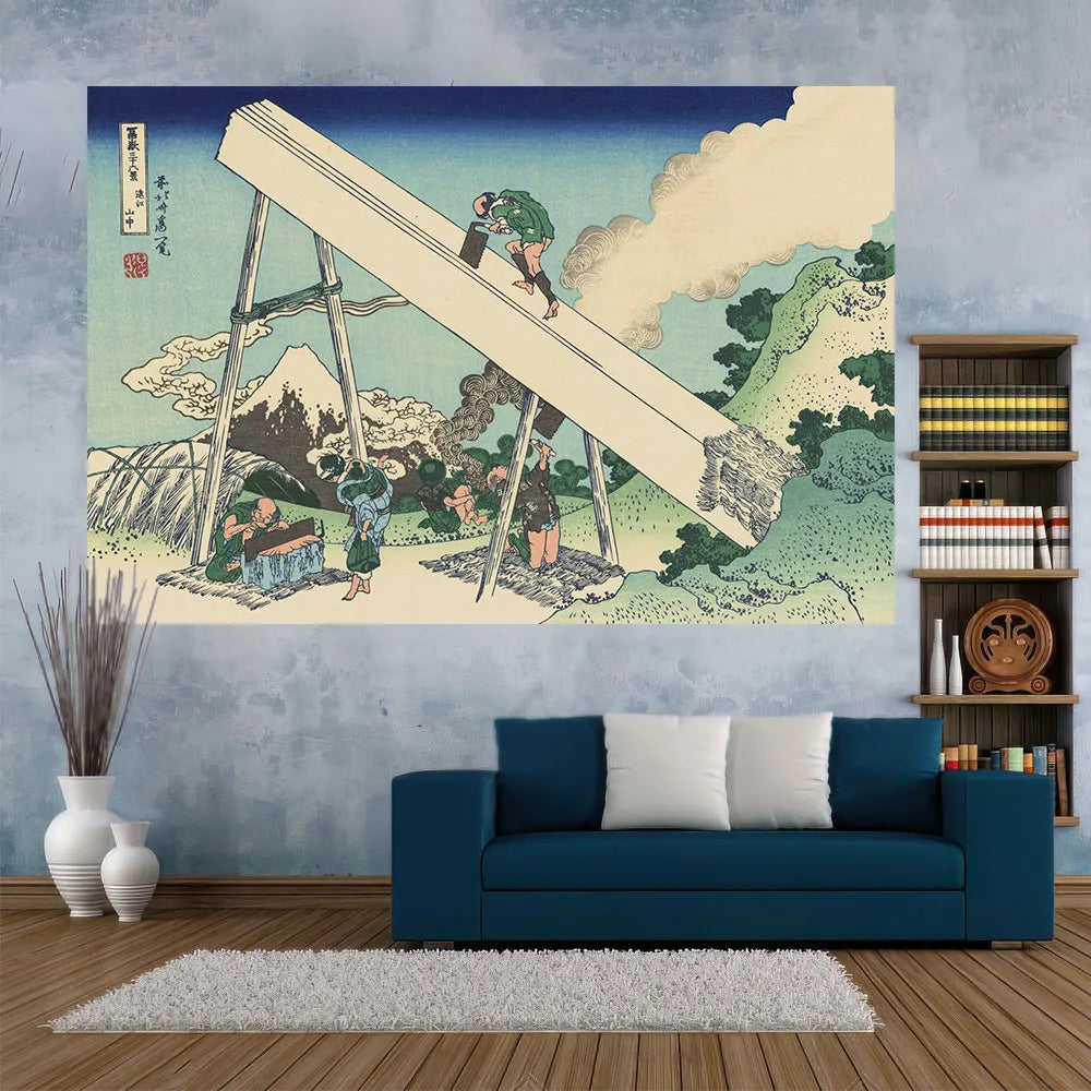 Decobites Ukiyo-E Kanagawa Landscape Tapestry: Japanese Scenery Wall Hanging for Aesthetic Home Decor