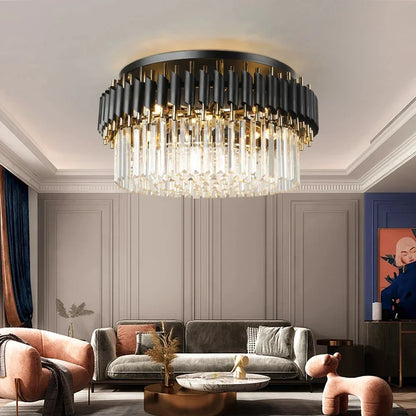 DecorBites™ Gold Black Crystal Ceiling Chandelier – Modern LED Round Kitchen Pendant Lamps