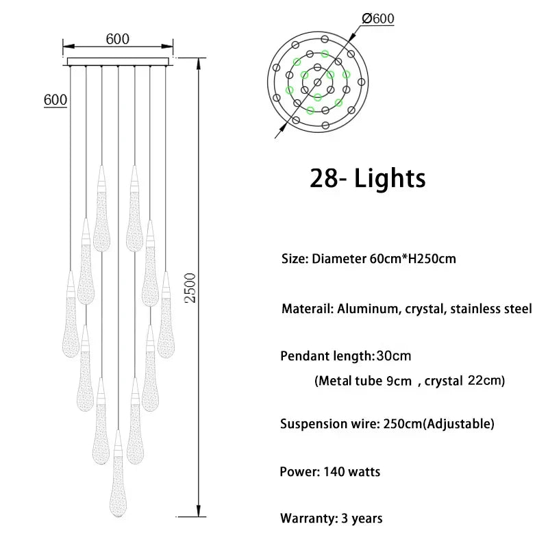 Gold Crystal Staircase Fixture