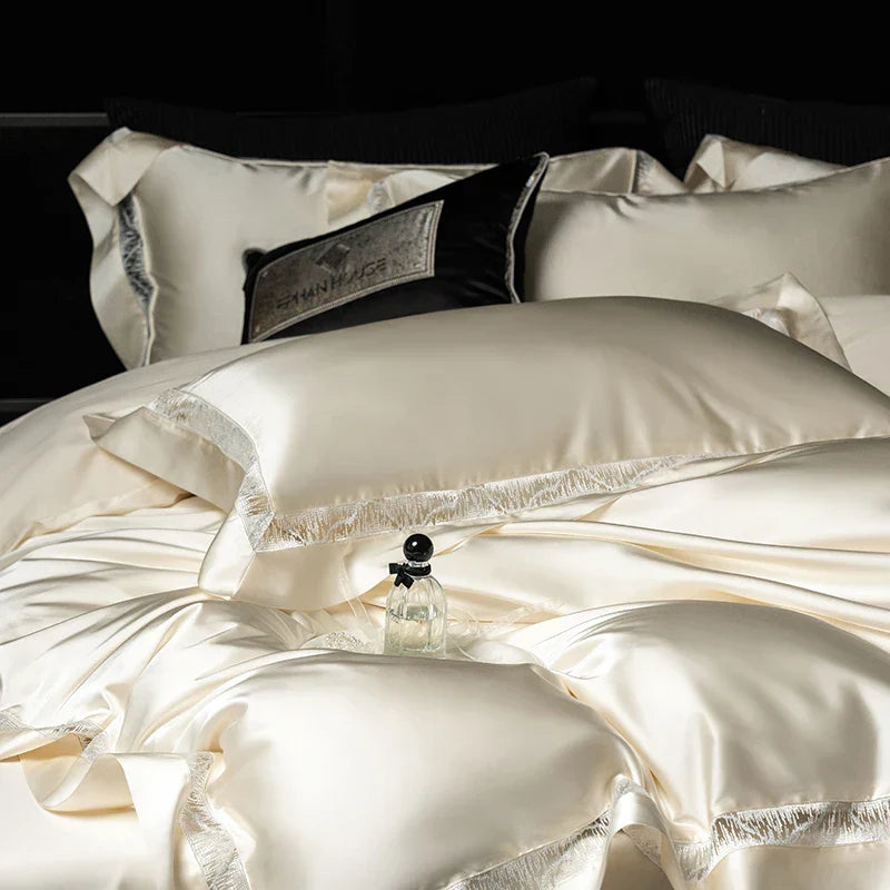 Conjunto de Ropa de Cama Decorbites™ Luxe Brocade y Algodón Egipcio con Borde de Encaje Hueco