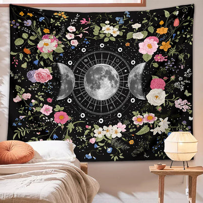 Bohemian Botanical Triple Moon Tapestry by Decobites