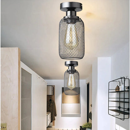 DecorBites™ مصباح سقف مزرعة معدني أسود على شكل قفص، قاعدة E27 للممر والشرفة وغرفة النوم