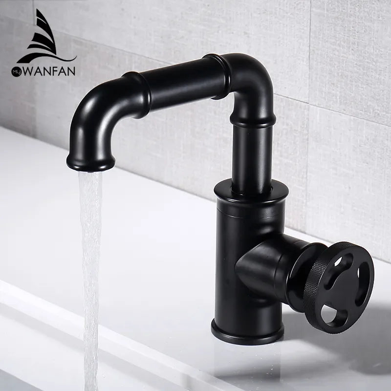 DecorBites™ Black Brass Basin Faucet: Hot Cold Mixer Tap, Contemporary Style