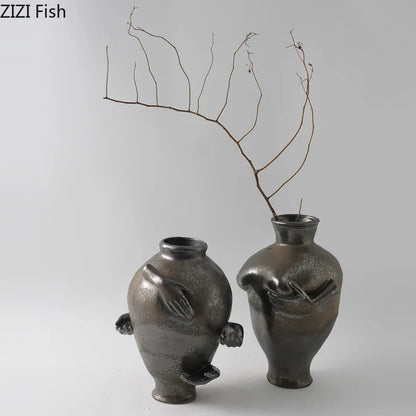 مزهرية سيراميك فنية تجريدية من DecorBites™ لتزيين المكتب وإضفاء لمسة جمالية على الغرفة