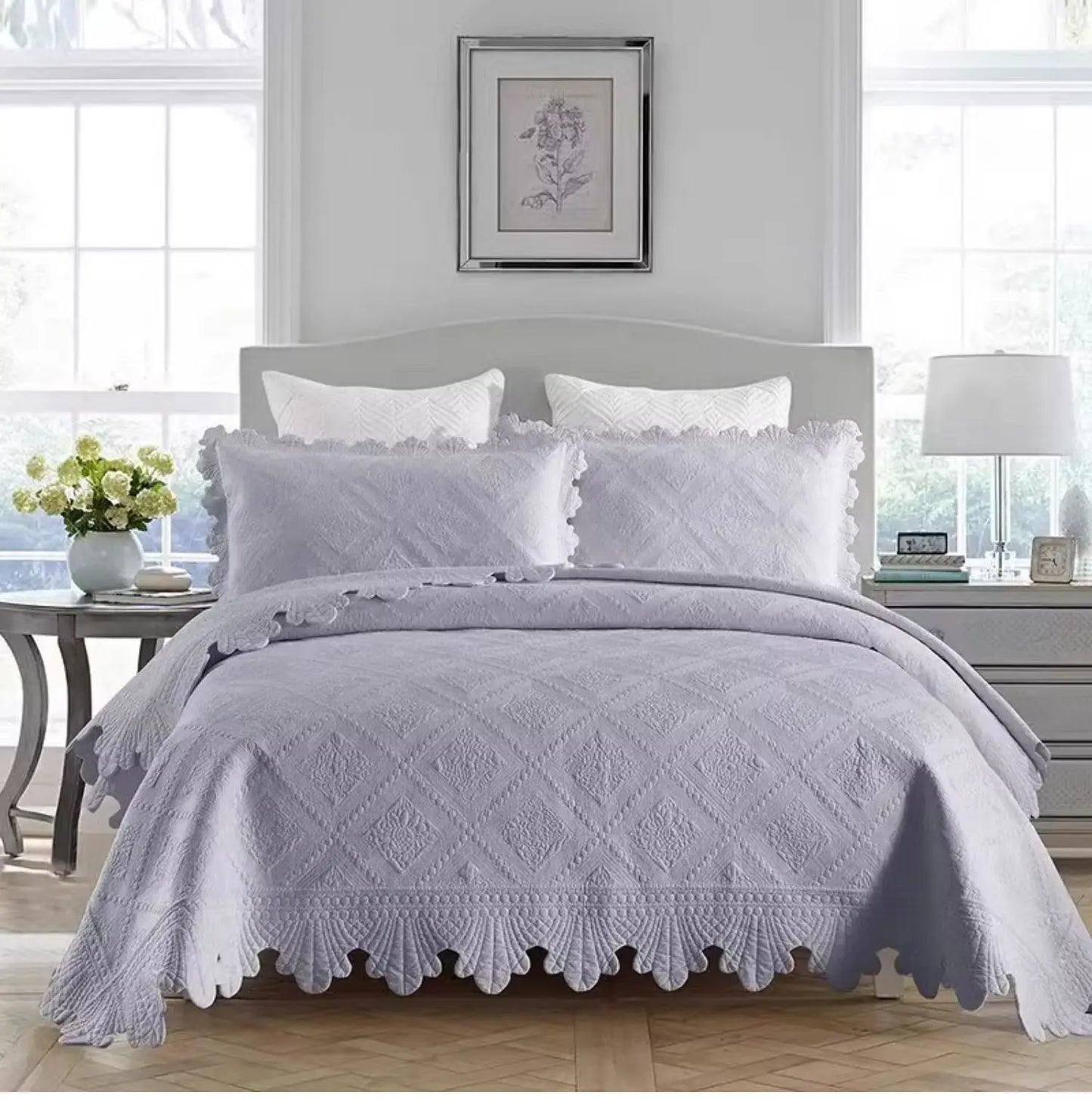 Decobites 100% Cotton Embroidery Quilt Set, Queen Size Bedspread with Pillowcase