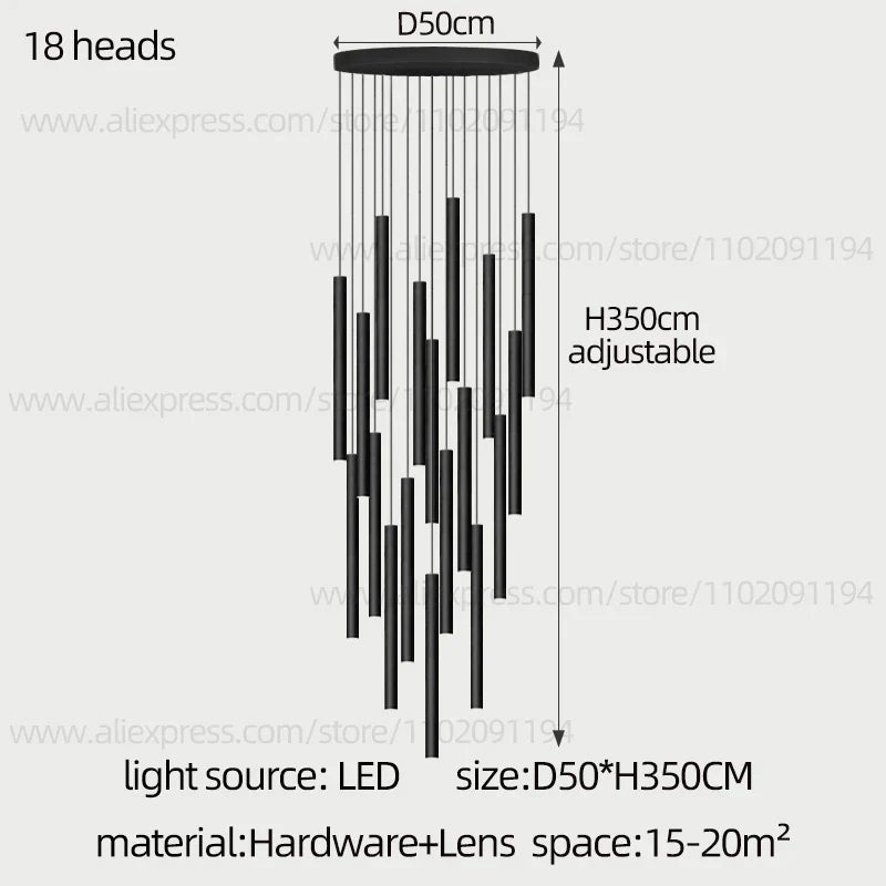 DecorBites™ Cylindrical LED Staircase Chandelier Suspension Light - Modern Villa Water Pipe Fixture