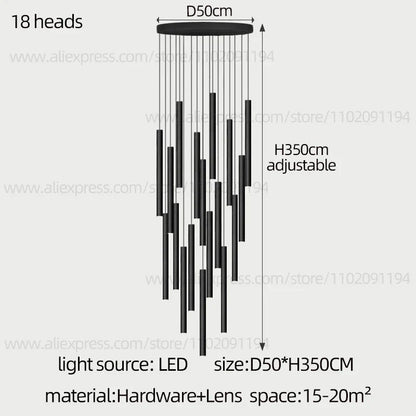 DecorBites™ Cylindrical LED Staircase Chandelier Suspension Light - Modern Villa Water Pipe Fixture