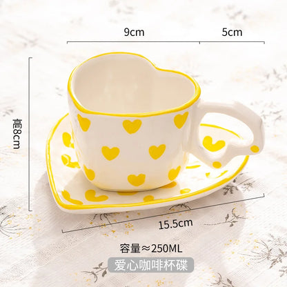 DecorBites™ Hand Painted Heart Handle Ceramic Love Mug - Pink