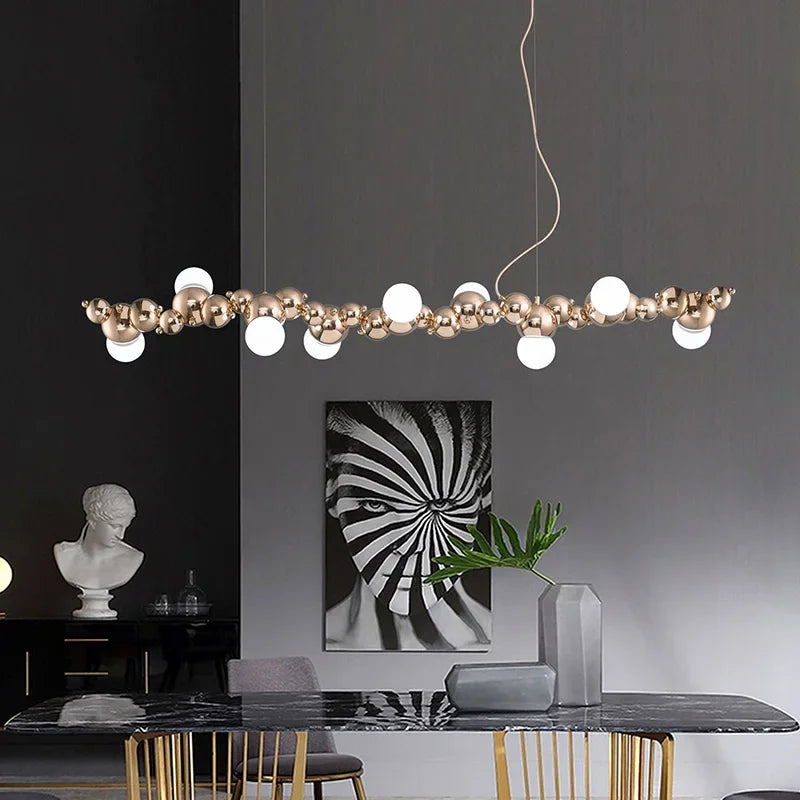 DecorBites™ Caterpillar Metal Ball Chandelier: Modern Creative Long Bar Pendant Light for Kitchen Dining Room
