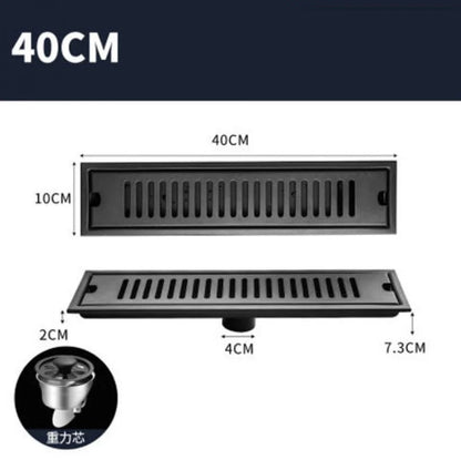 DecorBites™ Black 304 Stainless Steel Strip Floor Drain for Toilet, Shower, Large Overflow