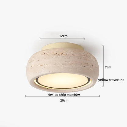 DecorBites™ Japan Style LED Ceiling Light Yellow Travertine Stone Wood Base Bedroom Luminaire.