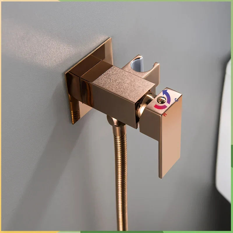 DecorBites™ Bidet Faucet Shower Mixer: Cold Hot Water Tap, Brass, Square Sprayer Head