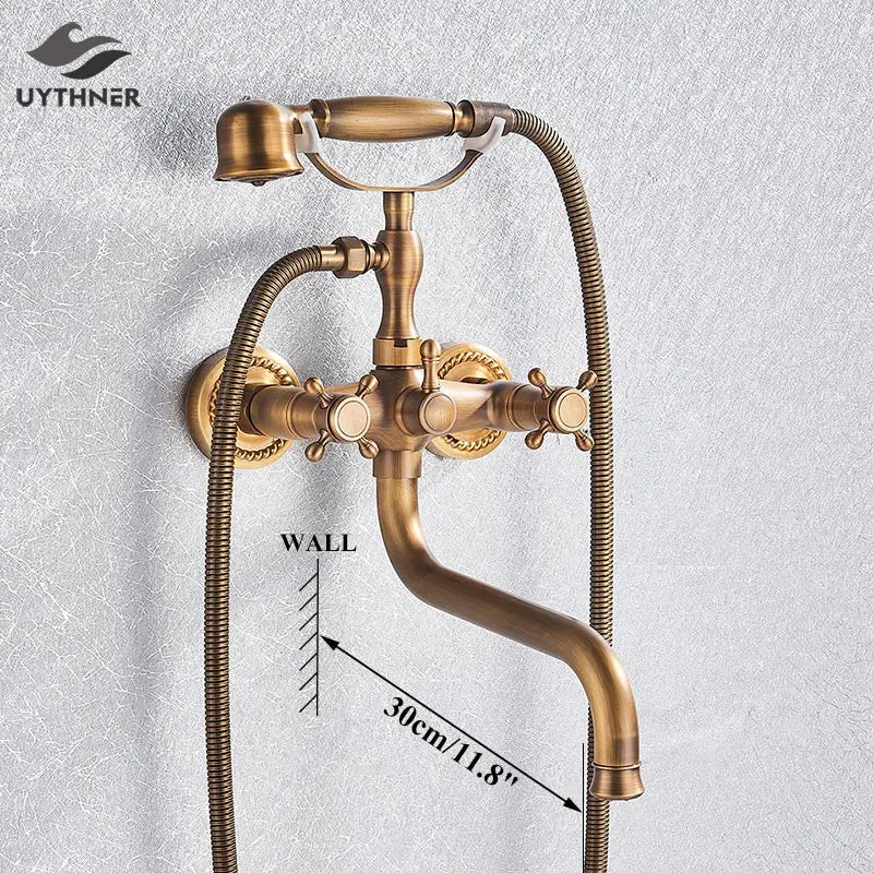 DecorBites™ Golden Black Bathtub Faucet with Hand Shower and Rotate Spout