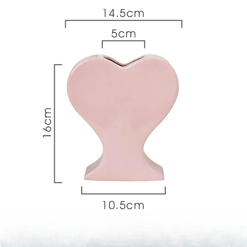DecorBites™ Heart-shaped Pink Hearts Porcelain Vase - Handicraft Ornament & Home Decor