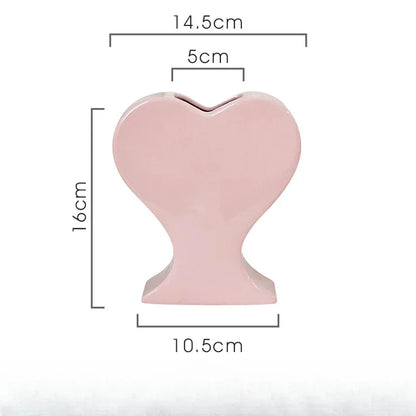 DecorBites™ Heart-shaped Pink Hearts Porcelain Vase - Handicraft Ornament & Home Decor