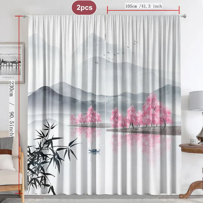 Decobites Bamboo Ink Painting Curtains for Home Decoration Elegant Finish