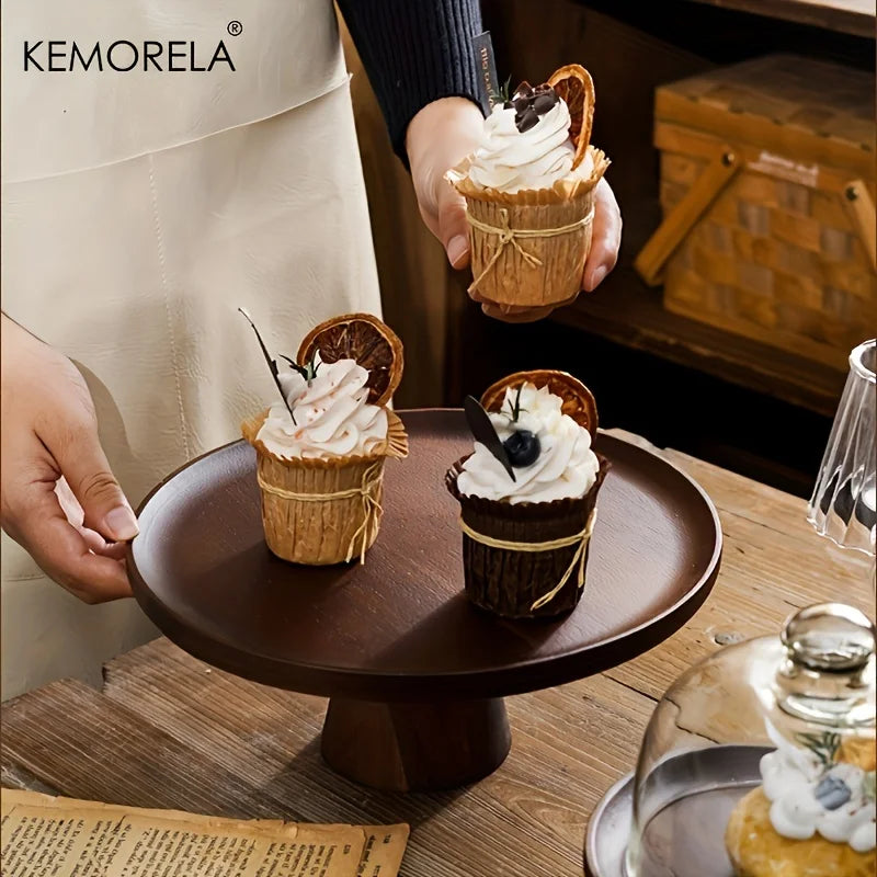 DecorBites™ Japanese Wooden Cake Tray with Glass Lid | Kitchen Food Storage Box