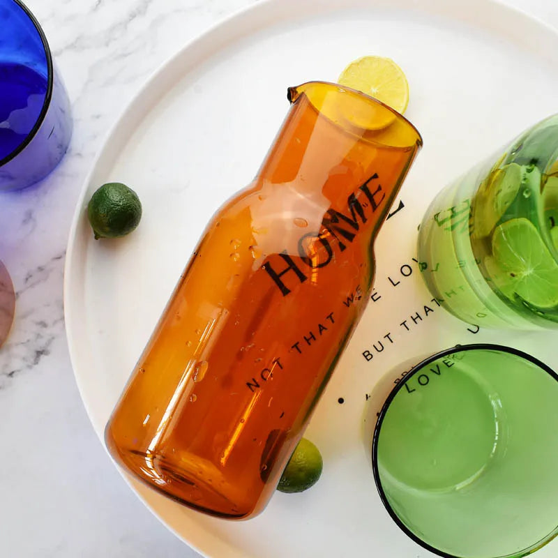 DecorBites™ 550ml Bedside Water Carafe and Glass Set in Blue, Amber, Teal, Grey Glass