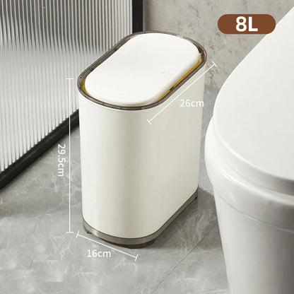 DecorBites™ Light Luxury Bathroom Trash Can with Lid for Kitchen, Living Room - Waterproof Narrow Waste Bin