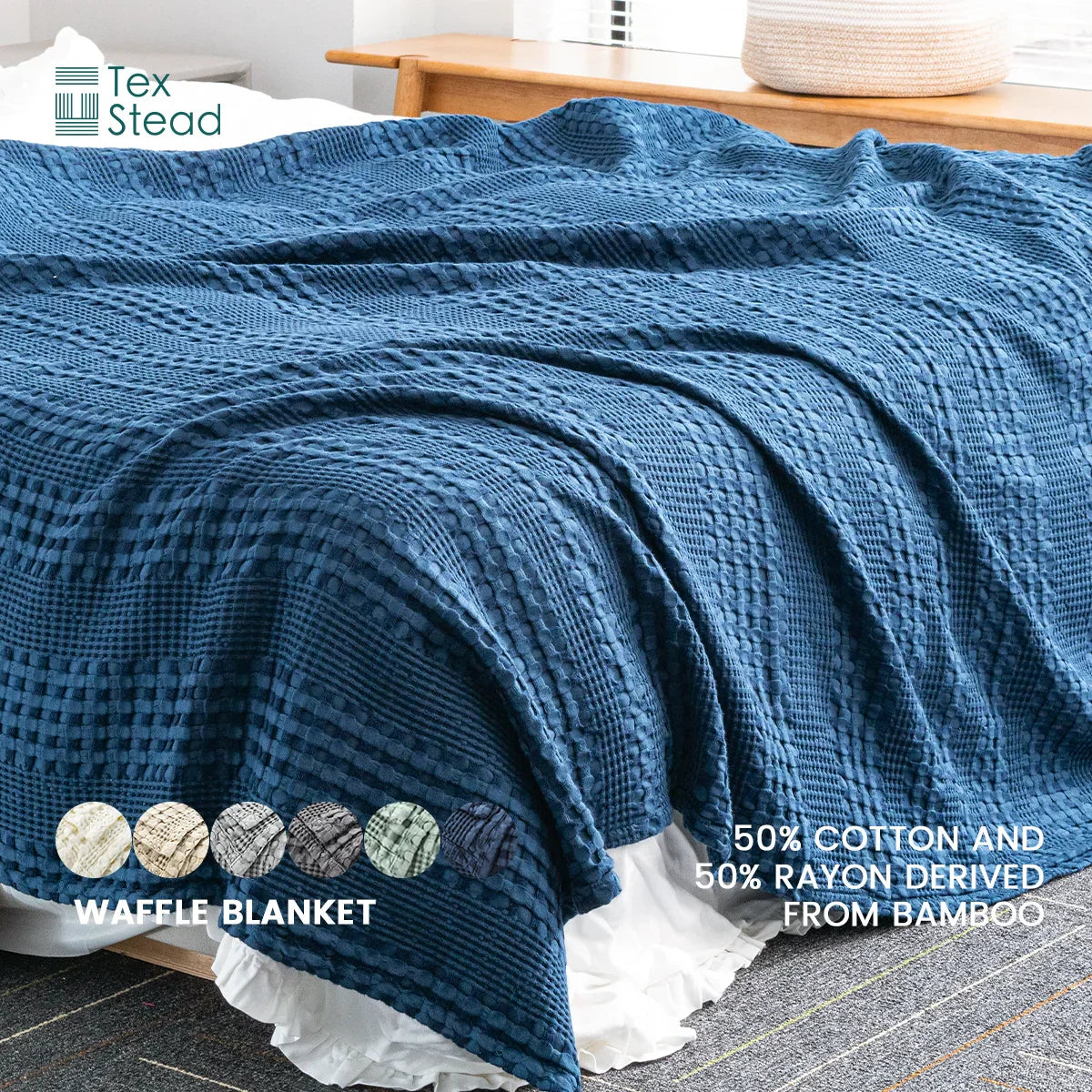 Decobites Bamboo Cotton Waffle Blanket - Lightweight Breathable Blanket