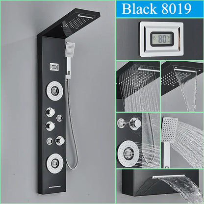 صنبور دش أسود مثبت على الحائط من DecorBites™ مع شلال مطري وخلاط ساخن وبارد