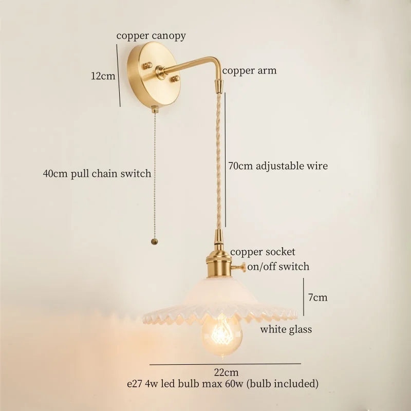 DecorBites™ Green Glass LED Wall Light Fixture | Modern Nordic Pull Chain Lamp