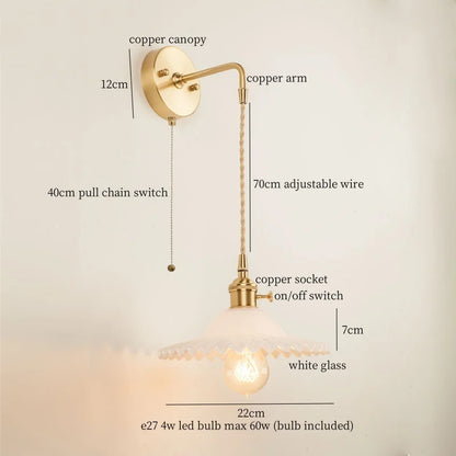 DecorBites™ Green Glass LED Wall Light Fixture | Modern Nordic Pull Chain Lamp